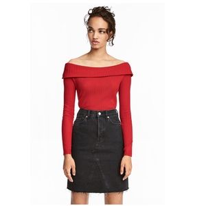 Red Off Shoulder Long Sleeve Top